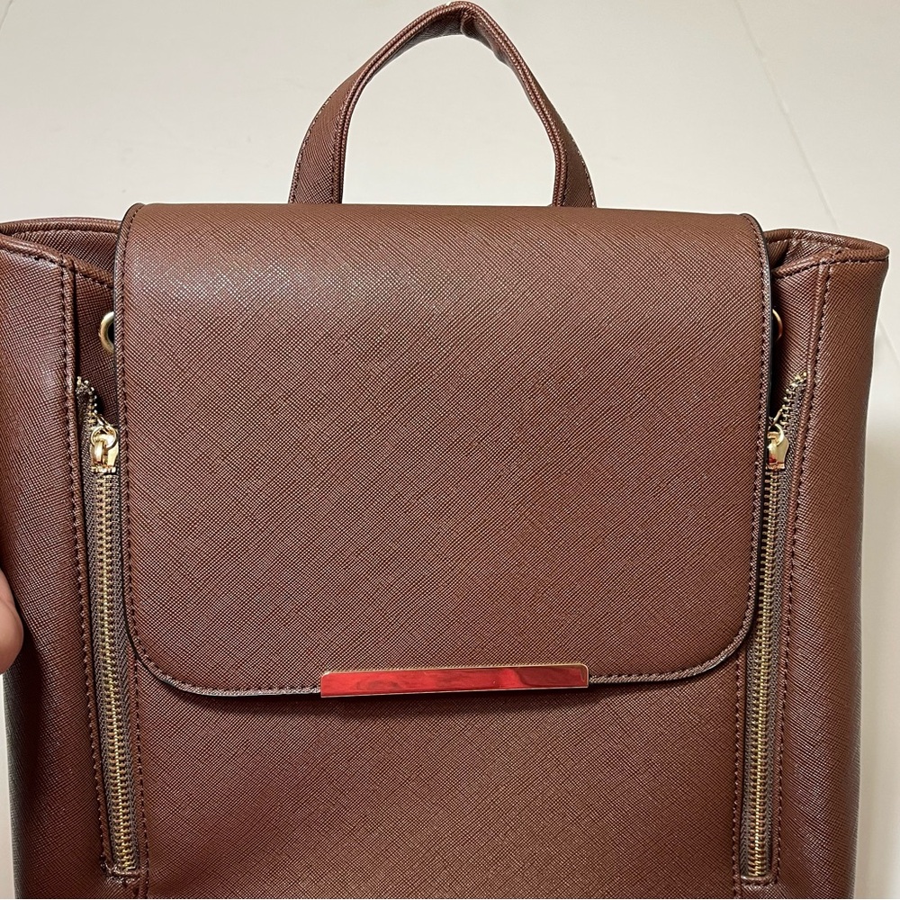 Elegant Brown Faux Leather Backpack - Picture 5 of 14